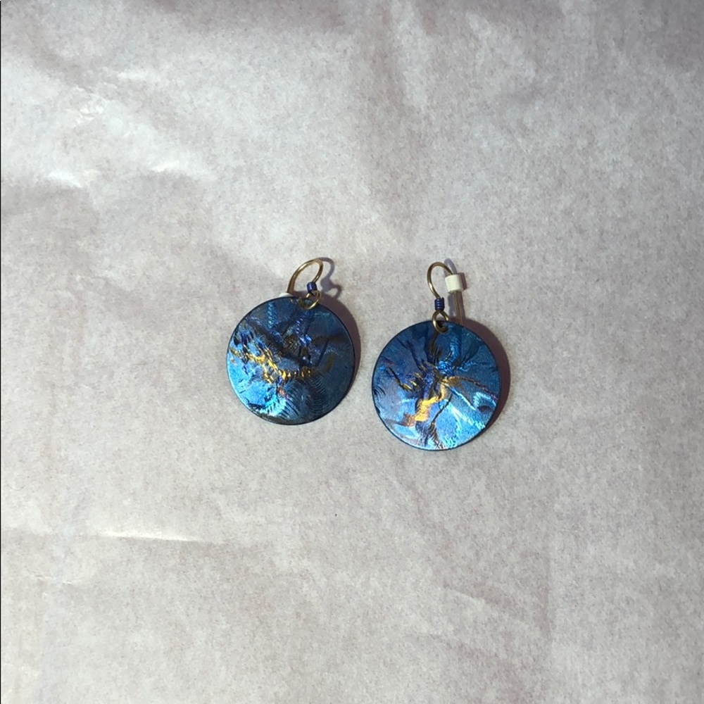 Handmade Sky Blue/Gold 1" Disc Pierced Earrings